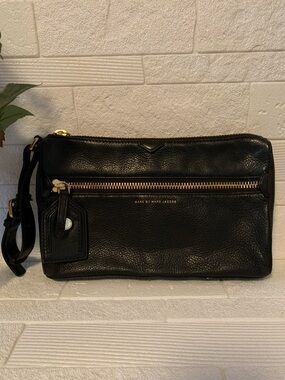 Marc by Marc Jacobs Black Leather Wristlet with Gold Zipper